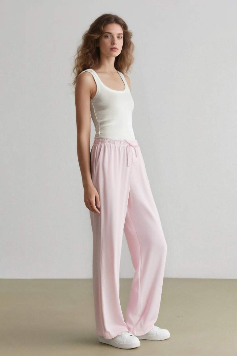 Wide Leg Üç Cepli Normal Bel Standart Boy Geniş Paça Keten Karışımlı Palazzo Pantolon