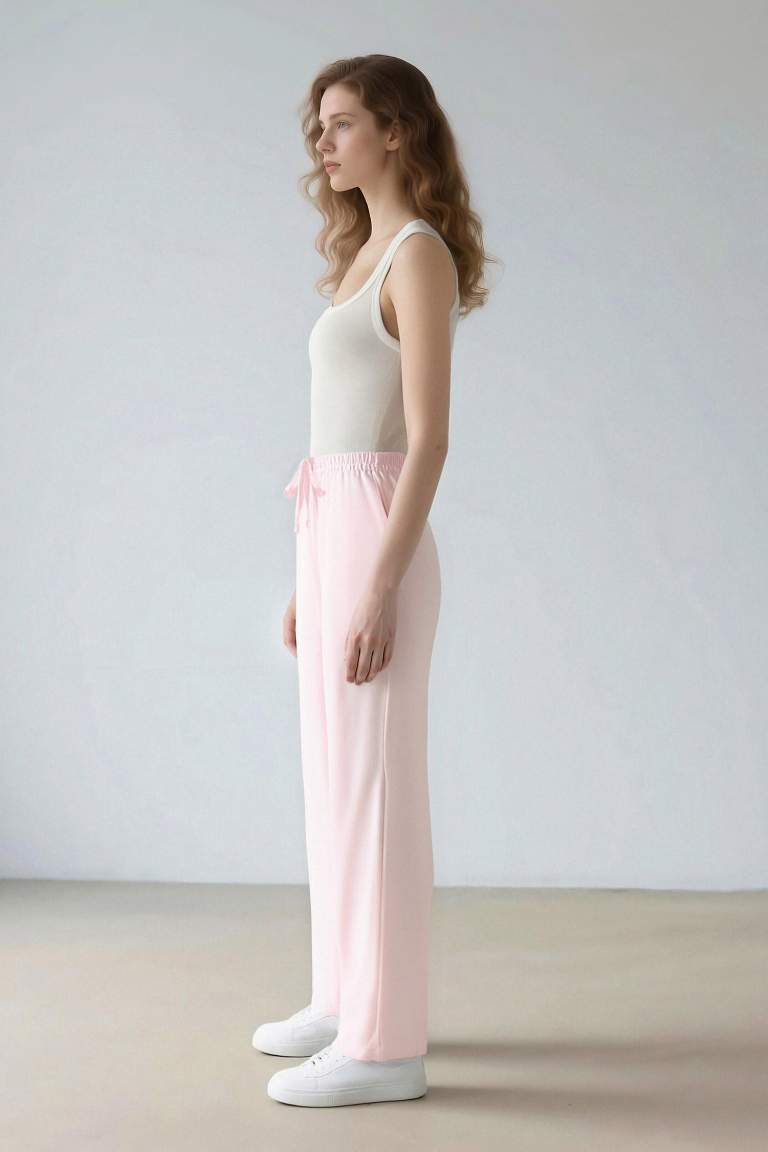 Wide Leg Üç Cepli Normal Bel Standart Boy Geniş Paça Keten Karışımlı Palazzo Pantolon