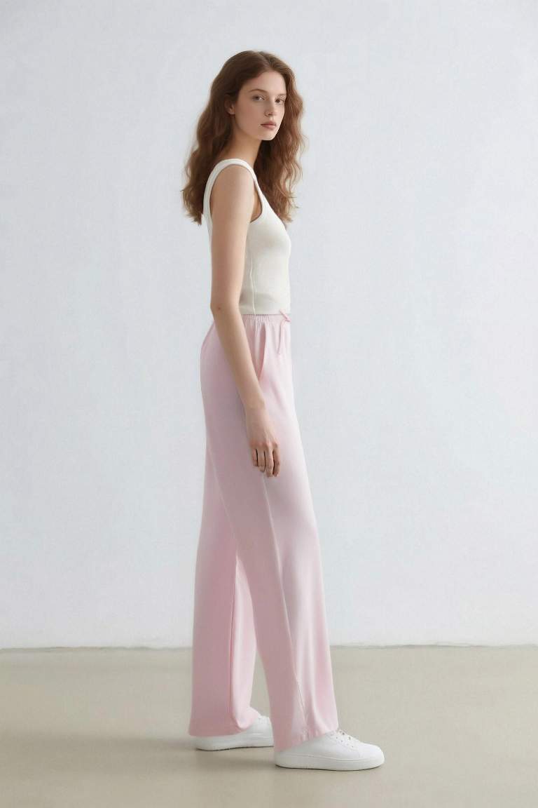 Wide Leg Üç Cepli Normal Bel Standart Boy Geniş Paça Keten Karışımlı Palazzo Pantolon