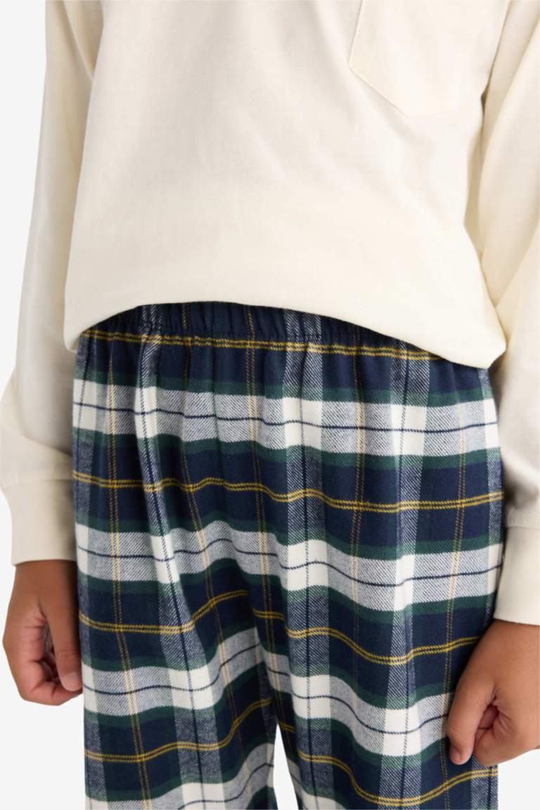 سيت بجامة ولادي كاروهات فلانيل قصة عادية - قطعتين