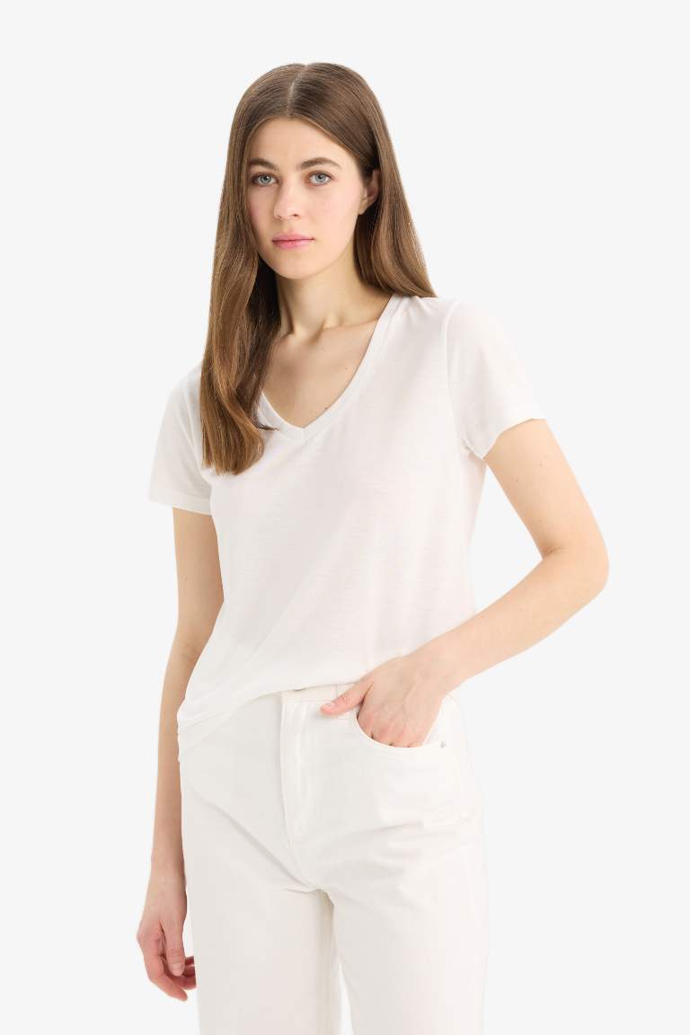 Regular Fit V Neck Basic 2 Piece T-Shirt