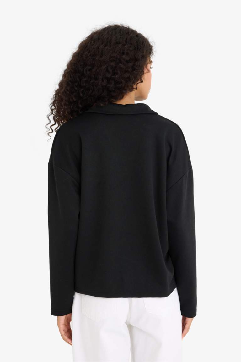 Sweat noir à col polo Coupe décontractée