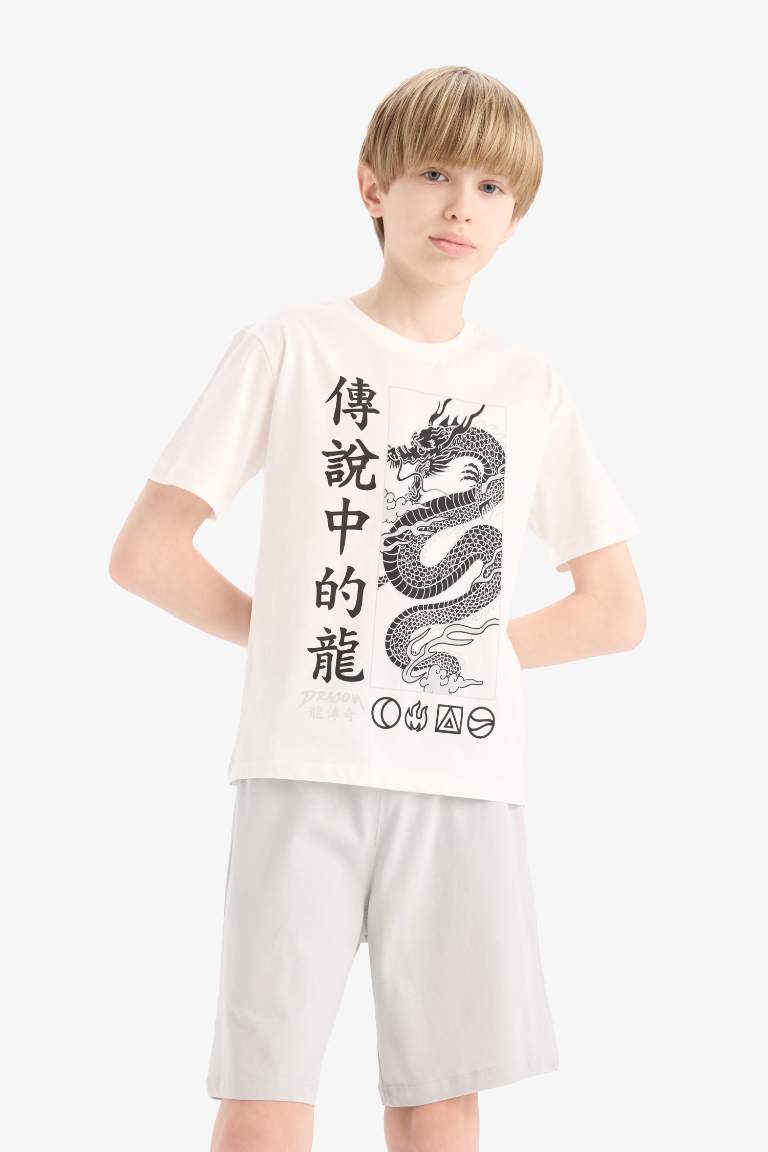 Boy Printed T-Shirt Elastic Waist Shorts 2 Piece Set