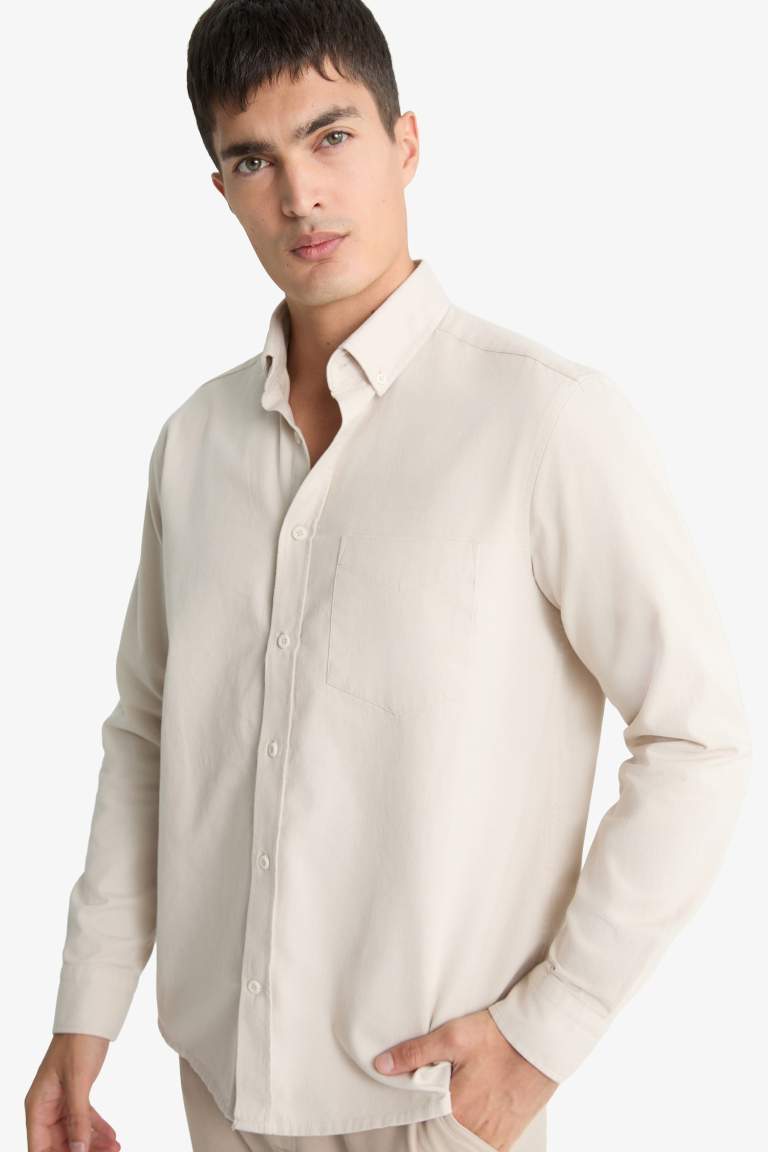 Regular Fit Polo Neck Gabardine Long Sleeve Shirt