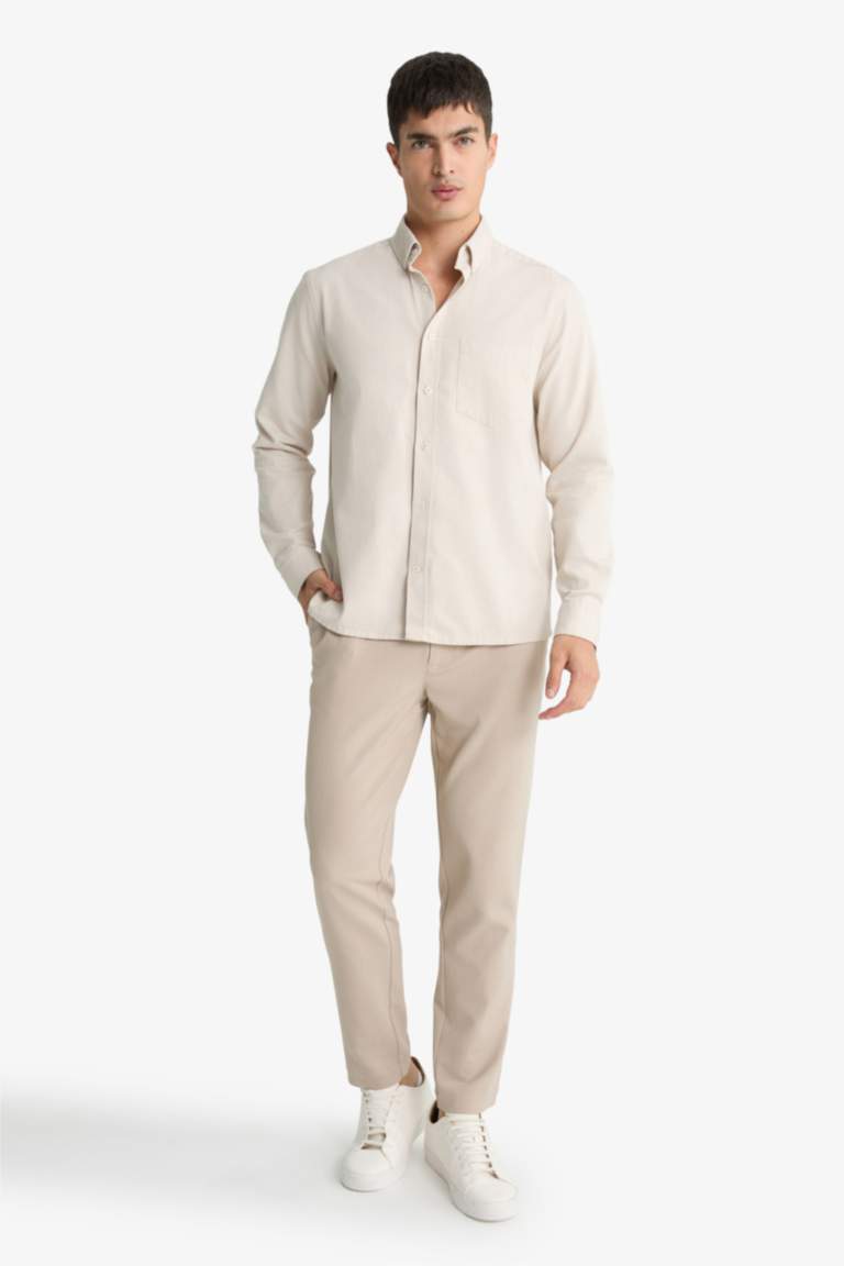 Regular Fit Polo Neck Gabardine Long Sleeve Shirt