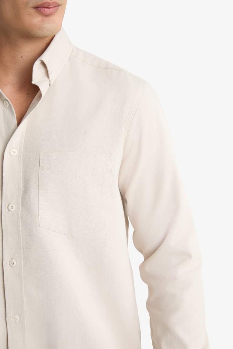 Regular Fit Polo Neck Gabardine Long Sleeve Shirt