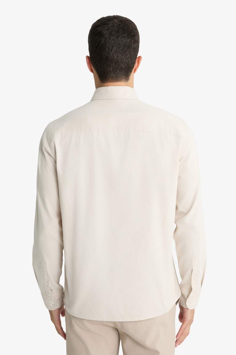 Regular Fit Polo Neck Gabardine Long Sleeve Shirt