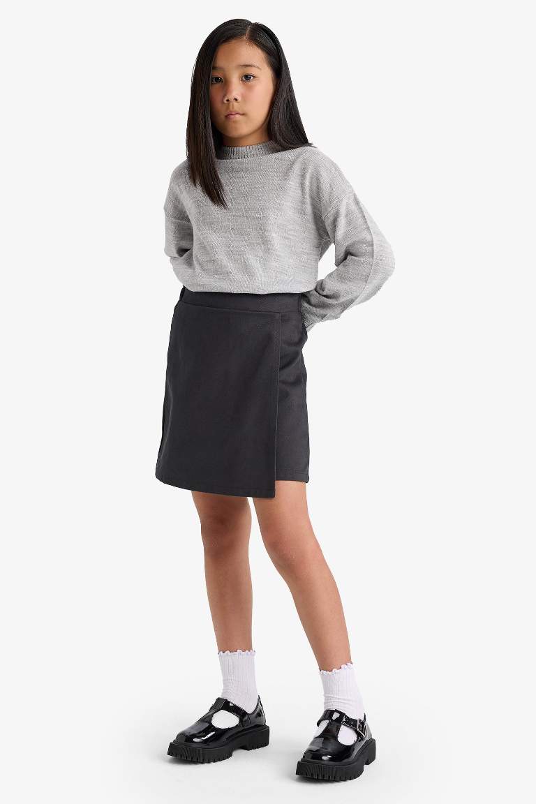 Kız Çocuk Okul Beli Lastikli Gabardin Şort Etek