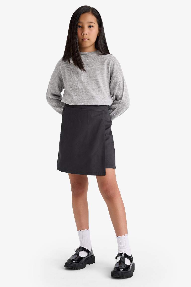 Kız Çocuk Okul Beli Lastikli Gabardin Şort Etek