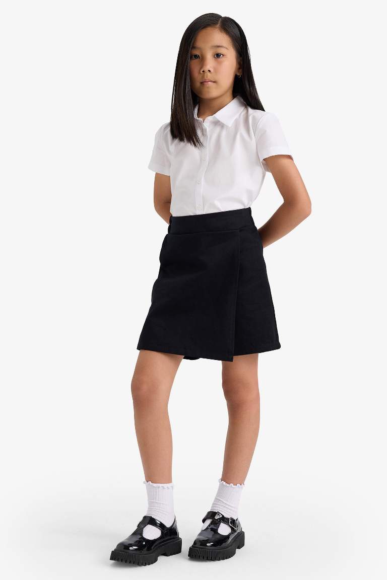 Kız Çocuk Okul Beli Lastikli Gabardin Şort Etek