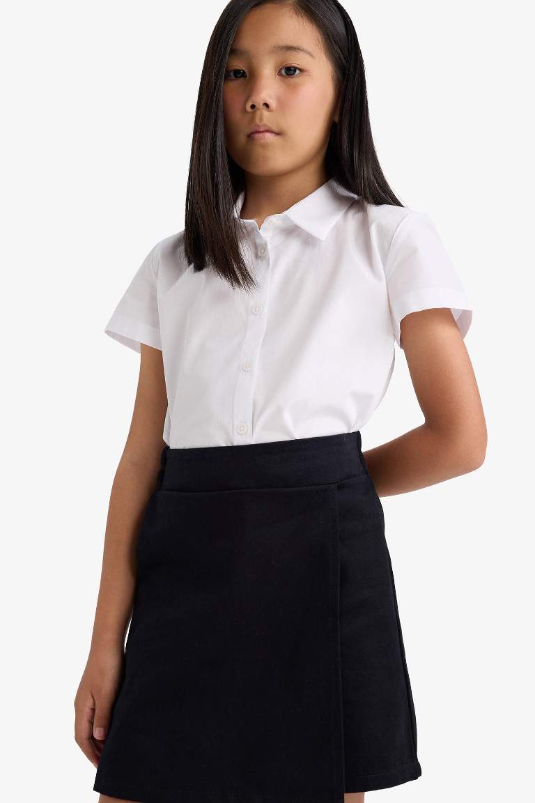 Kız Çocuk Okul Beli Lastikli Gabardin Şort Etek