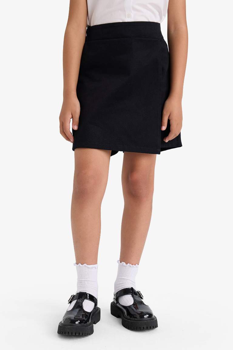 Kız Çocuk Okul Beli Lastikli Gabardin Şort Etek