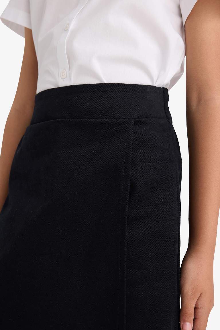 Kız Çocuk Okul Beli Lastikli Gabardin Şort Etek