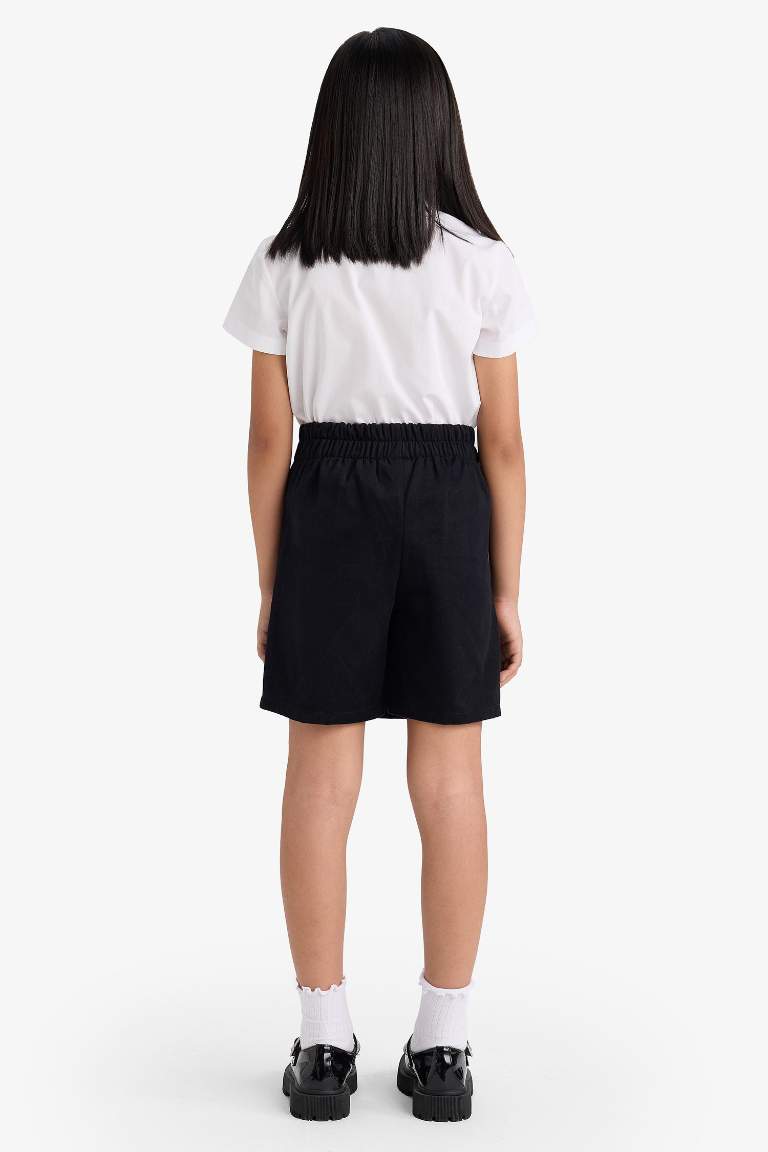 Kız Çocuk Okul Beli Lastikli Gabardin Şort Etek