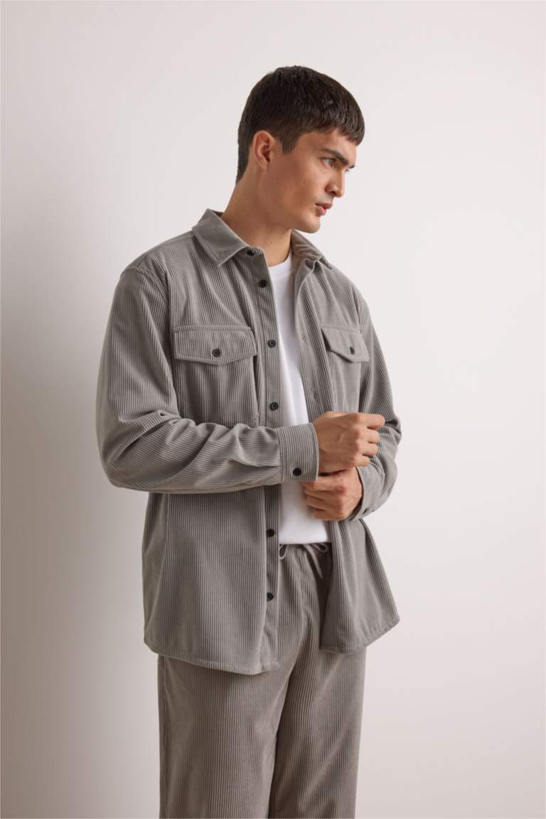 Regular Fit Long Sleeves Velvet Shirt