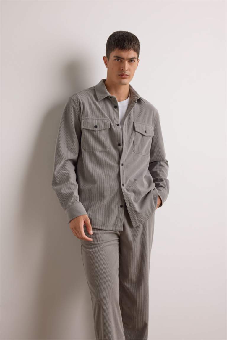 Regular Fit Long Sleeves Velvet Shirt