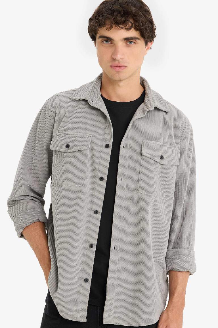 Regular Fit Long Sleeves Velvet Shirt