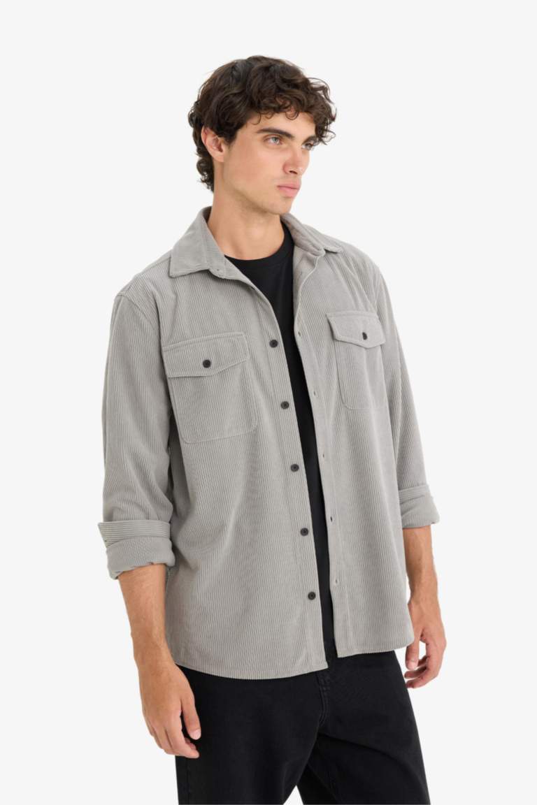 Regular Fit Long Sleeves Velvet Shirt