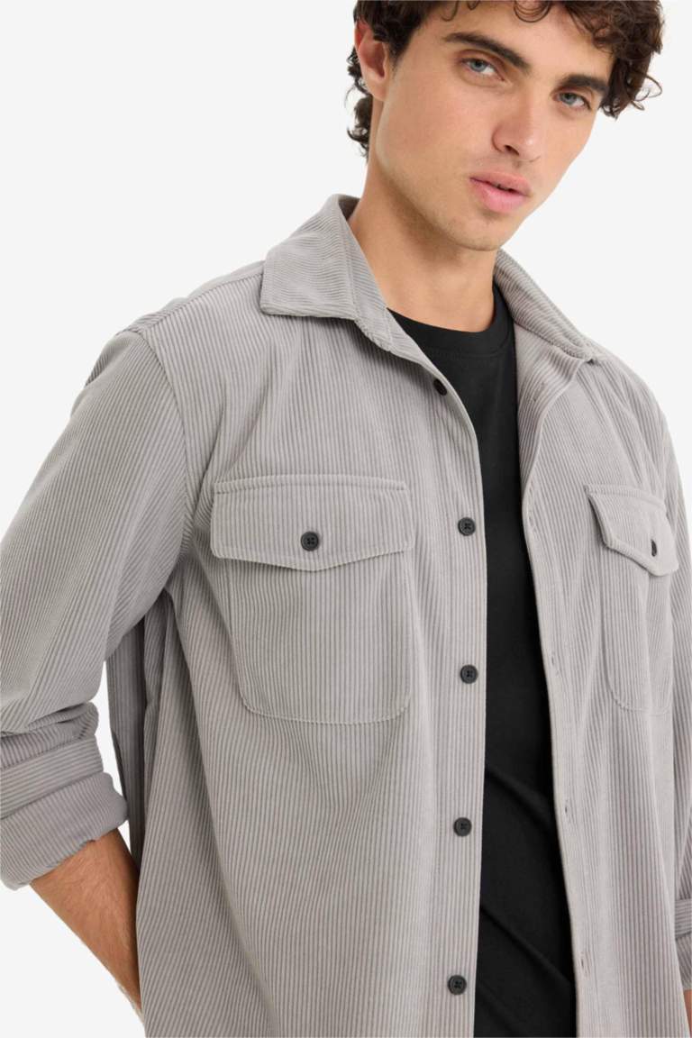 Regular Fit Long Sleeves Velvet Shirt