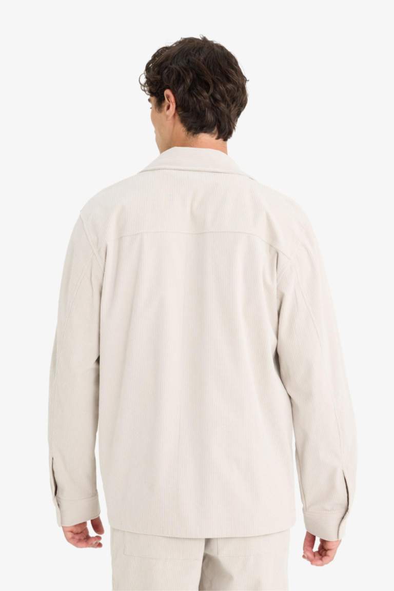 Regular Fit Fitilli Kadife Uzun Kollu Gömlek