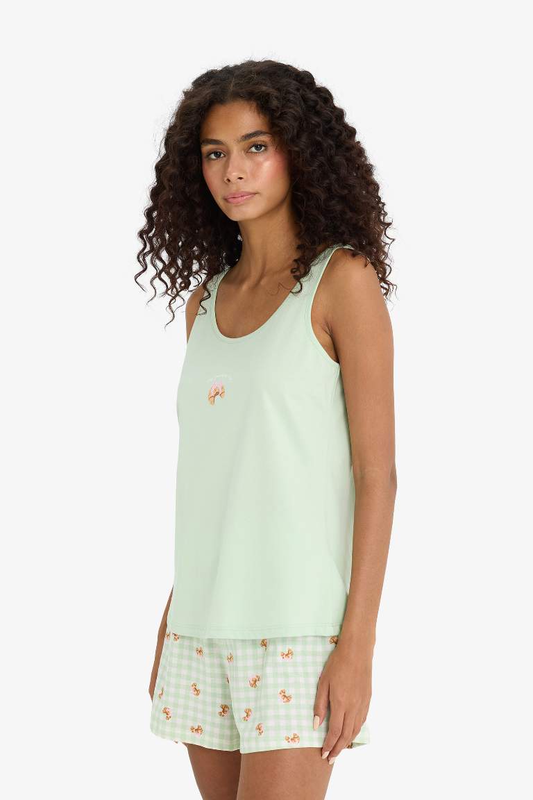 Regular Fit Pijama Takımı Kolsuz Baskılı Üst Esnek Belli Şort-Fall in Love