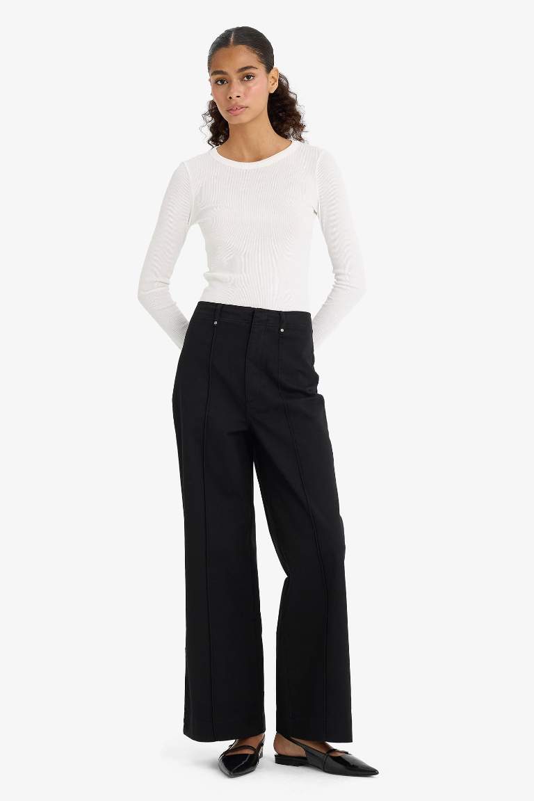Wide Leg Cepli Yüksek Bel Gabardin Pantolon