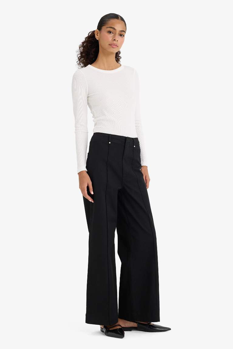 Wide Leg Cepli Yüksek Bel Gabardin Pantolon