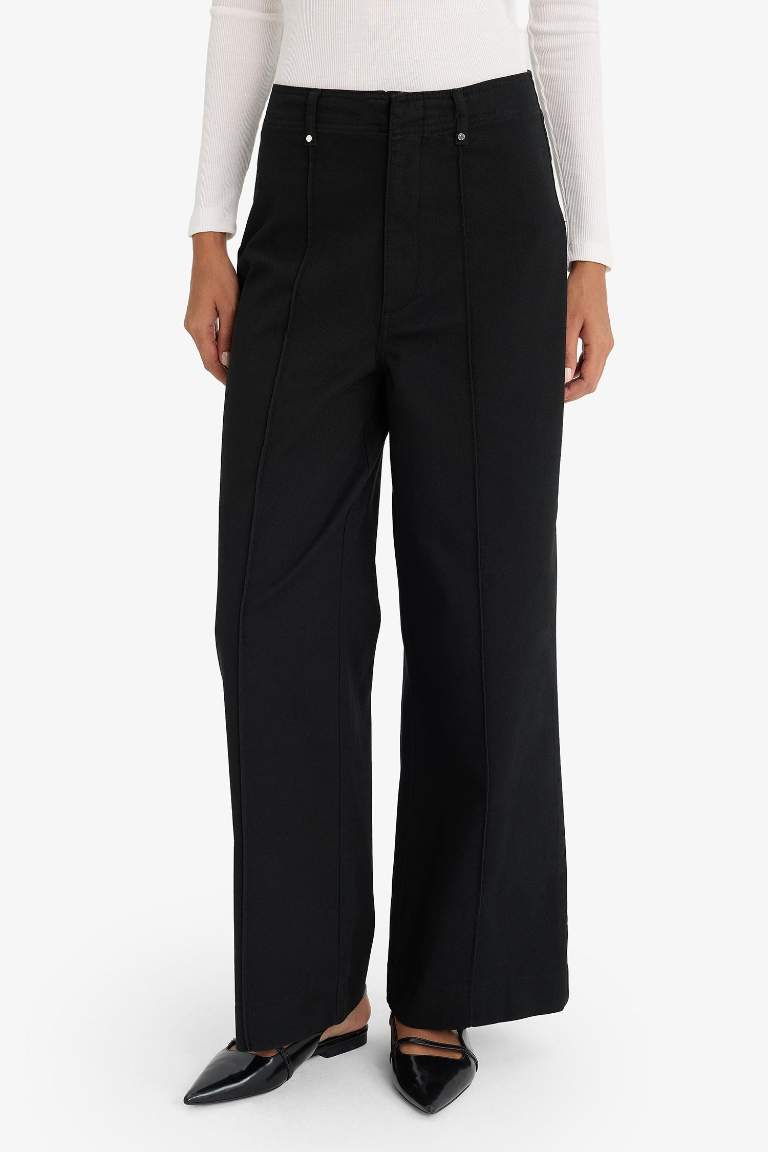 Wide Leg Cepli Yüksek Bel Gabardin Pantolon
