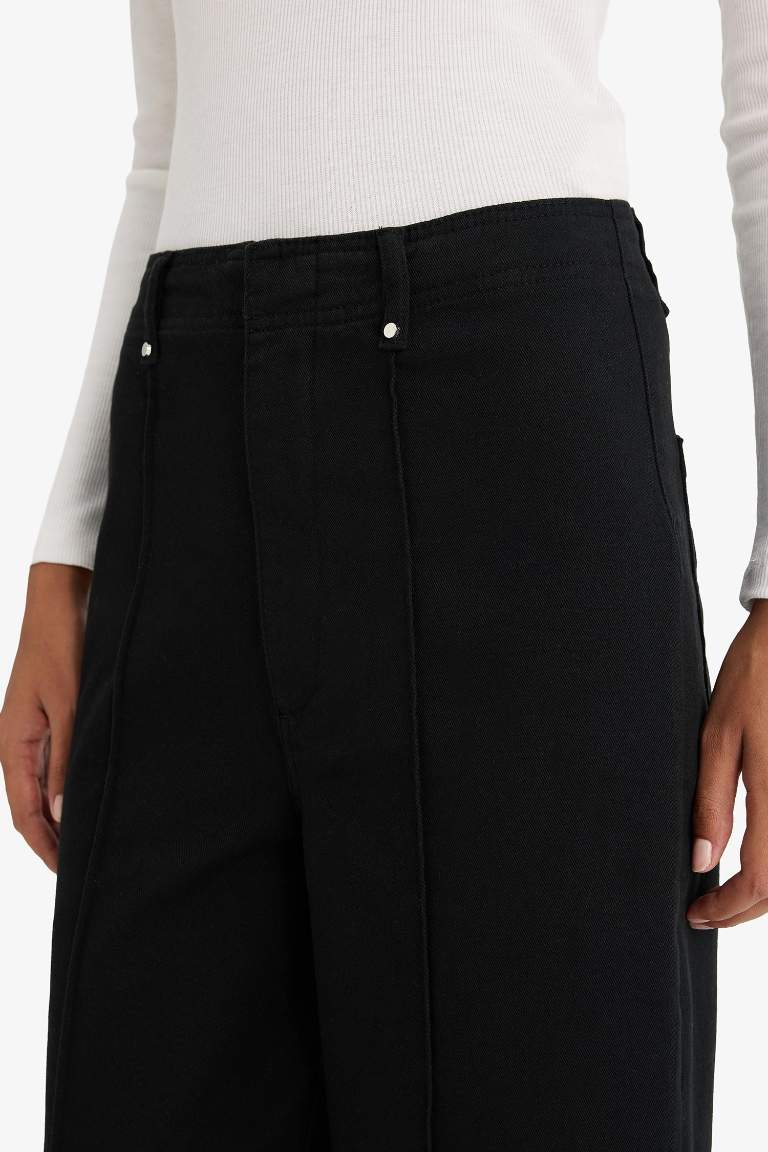 Wide Leg Cepli Yüksek Bel Gabardin Pantolon
