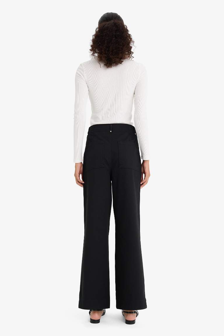 Wide Leg Cepli Yüksek Bel Gabardin Pantolon