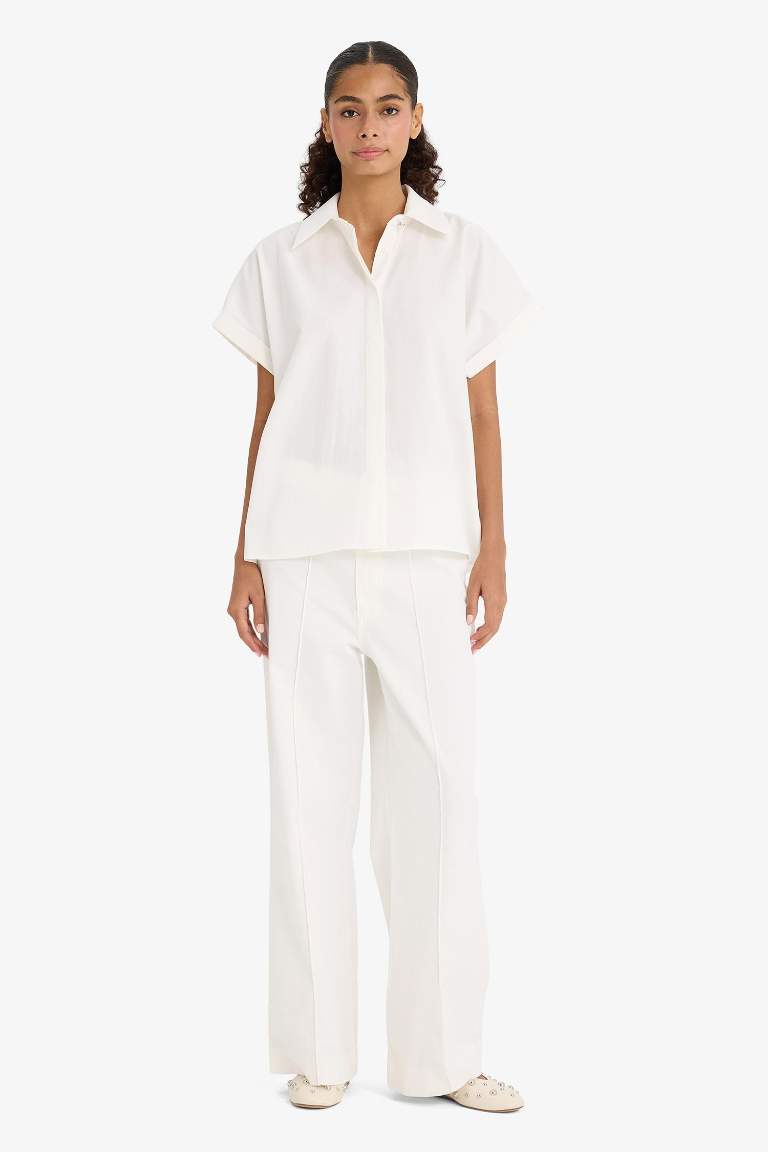 Wide Leg Cepli Yüksek Bel Gabardin Pantolon