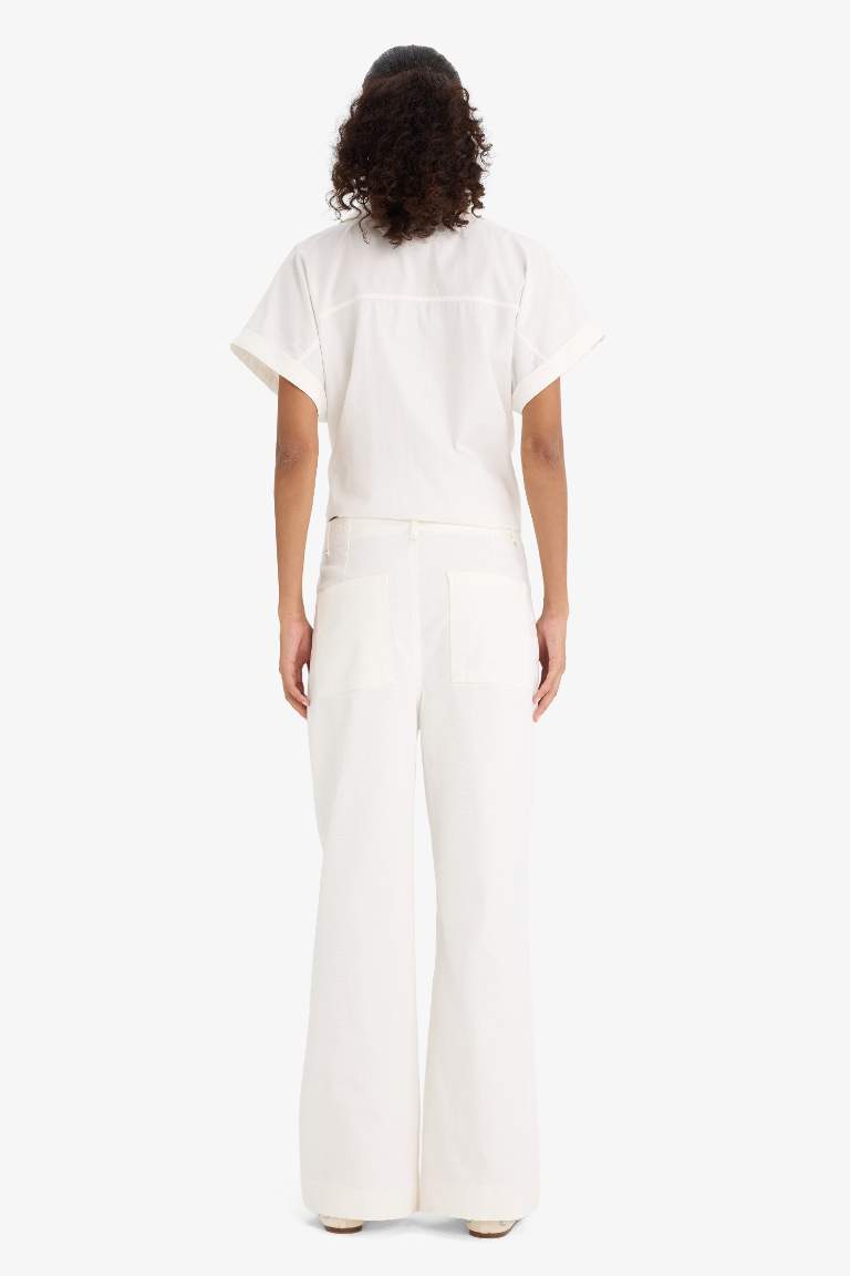 Wide Leg Cepli Yüksek Bel Gabardin Pantolon