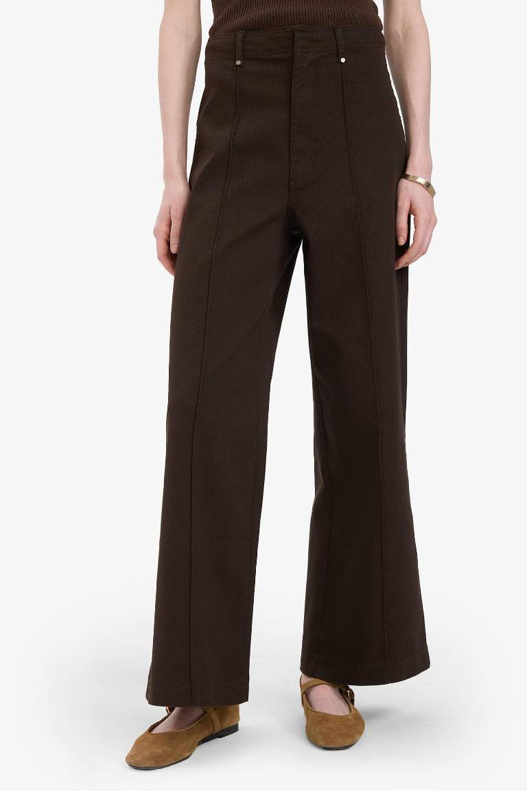 Wide Leg Gabardin Kumaş Palazzo Pantolon Cepli Yüksek Bel Geniş Paça