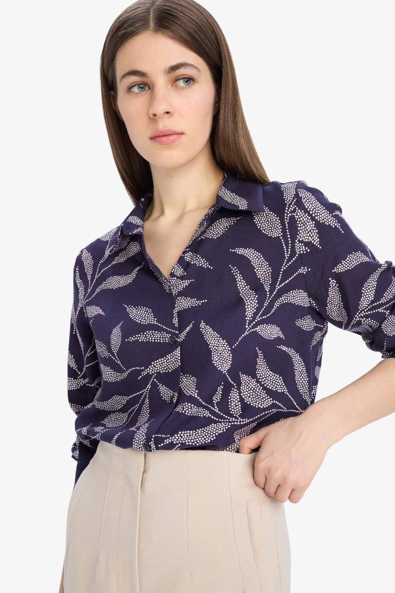 Regular Fit Shirt Collar Floral Long Sleeve Shirt