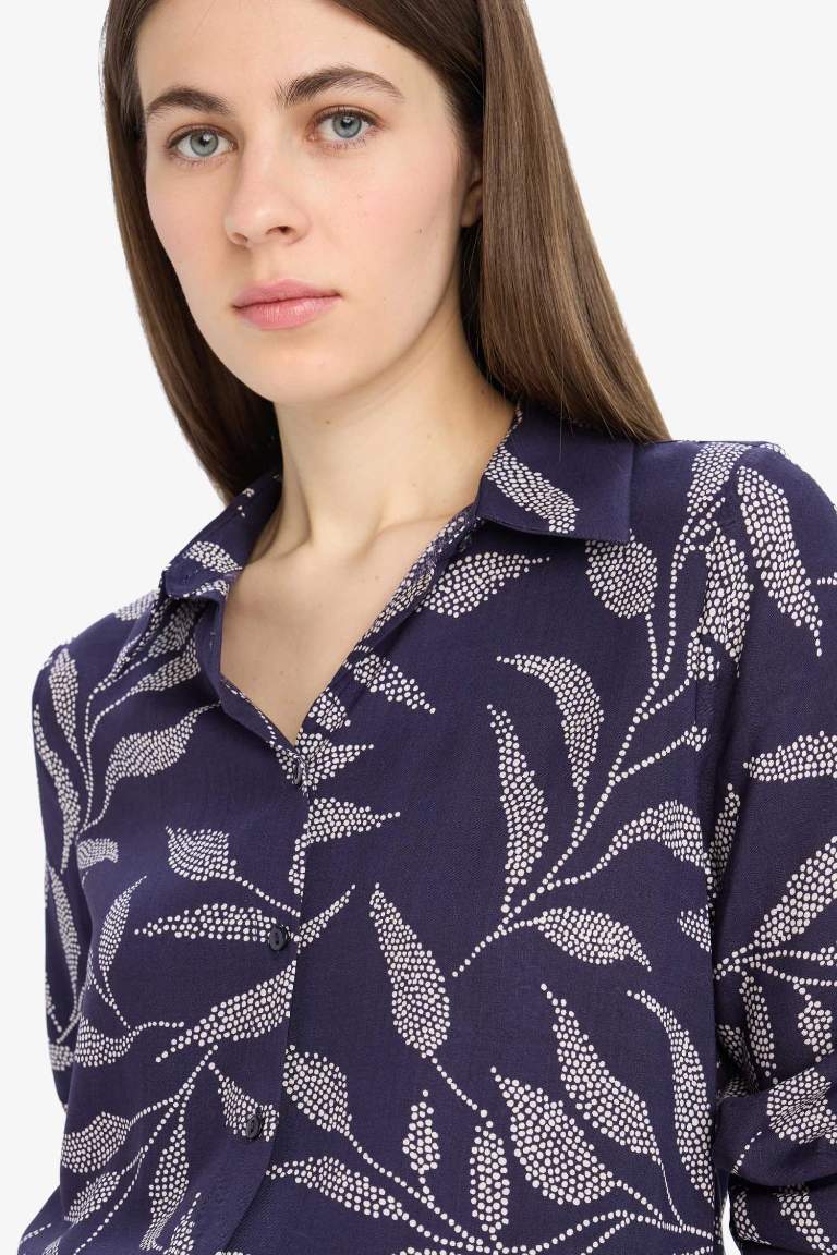 Regular Fit Shirt Collar Floral Long Sleeve Shirt