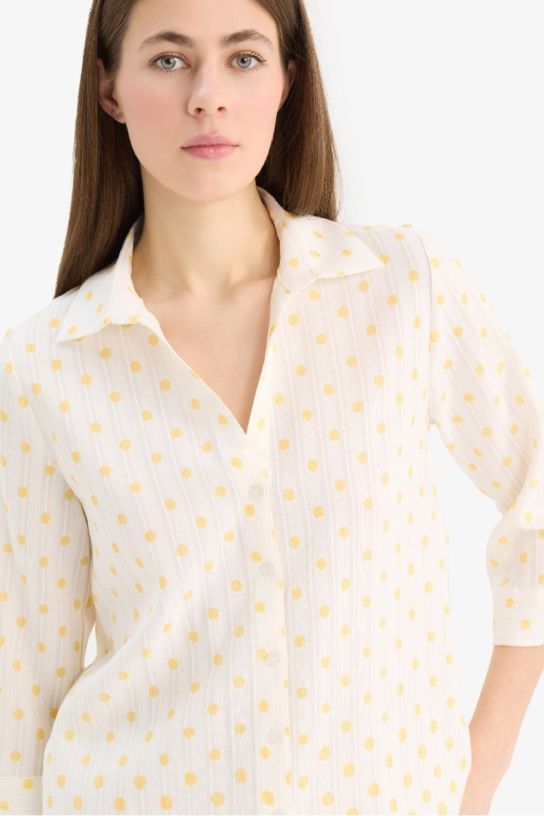 Regular Fit Shirt Collar Polka Dot Long Sleeve Shirt