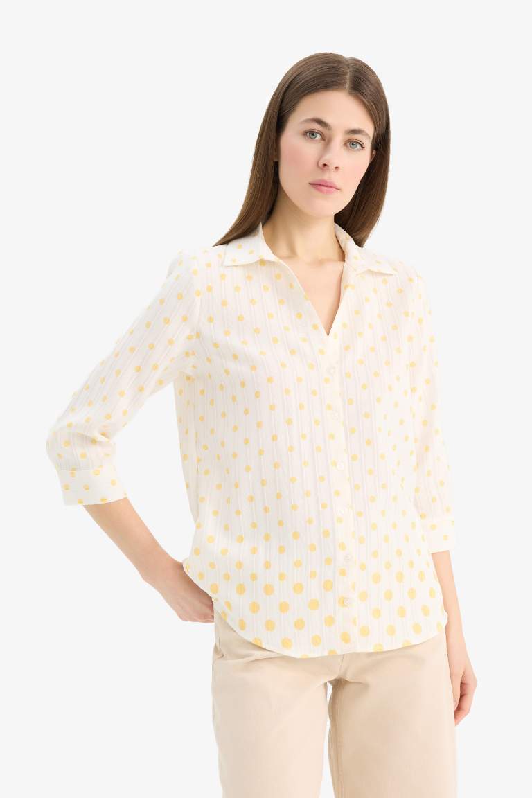 Regular Fit Shirt Collar Polka Dot Long Sleeve Shirt