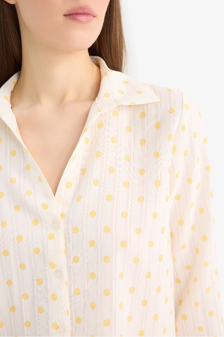 Regular Fit Shirt Collar Polka Dot Long Sleeve Shirt