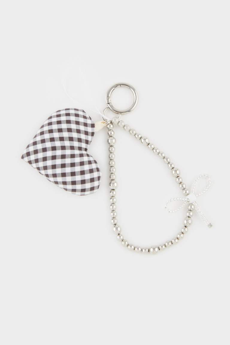 Woman Plaid Heart Charm Keychain