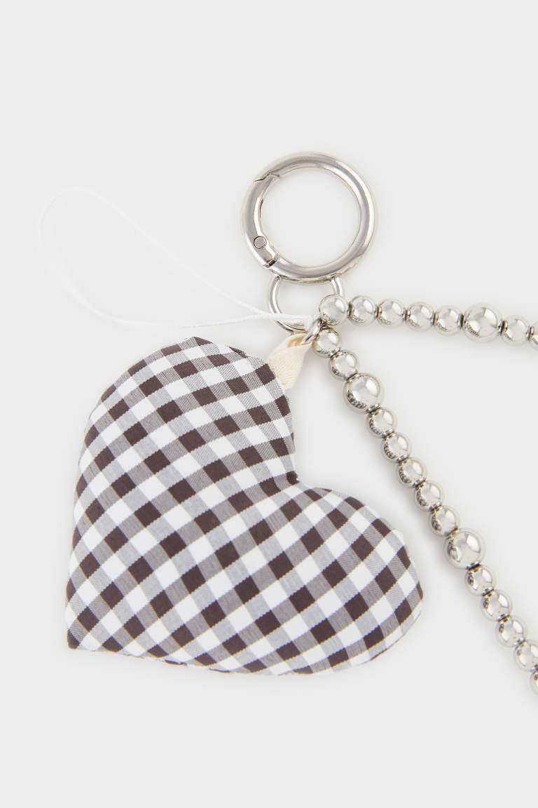 Woman Plaid Heart Charm Keychain