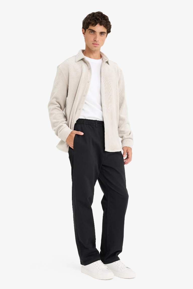 Wide Leg Regular Hem Zipper Trousers