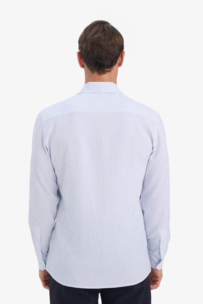 Современная посадка рубашка поло из кринкль с длинными рукавами