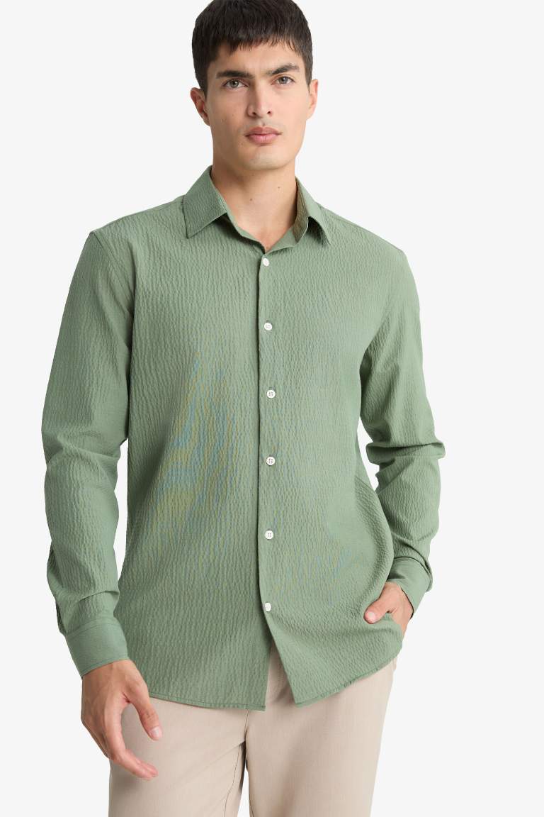 Modern Fit Polo Neck Crinkle Shirt