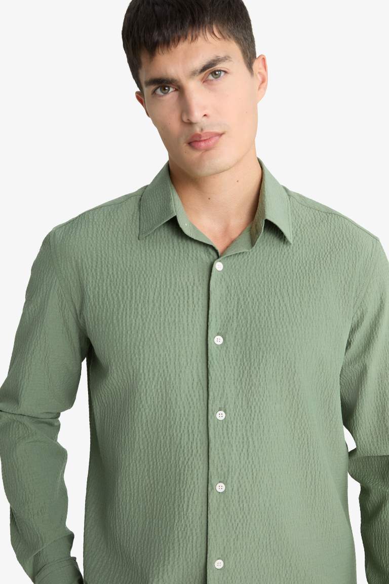 Modern Fit Polo Neck Crinkle Shirt