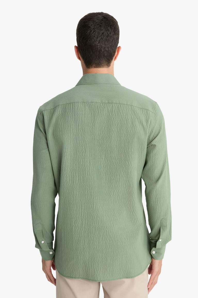 Modern Fit Polo Neck Crinkle Shirt