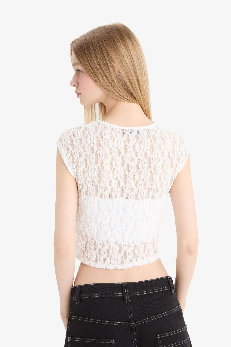 Кружевная укороченная блузка с коротким рукавом Coool Fitted Crop