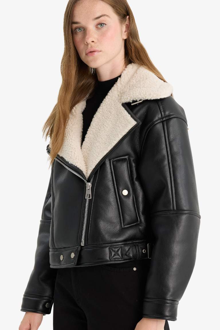 Удлиненная куртка Oversize с подкладкой из искусственного меха на молнии