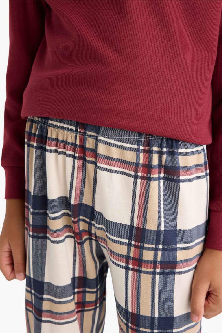 سيت بجامة ولادي كاروهات وافل قصة عادية ردن طويل - قطعتين