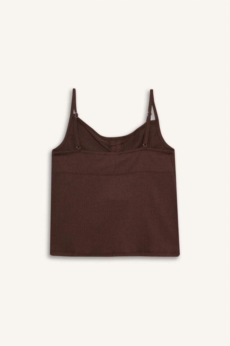 A Cut Thin Strap Front Tie Blouse