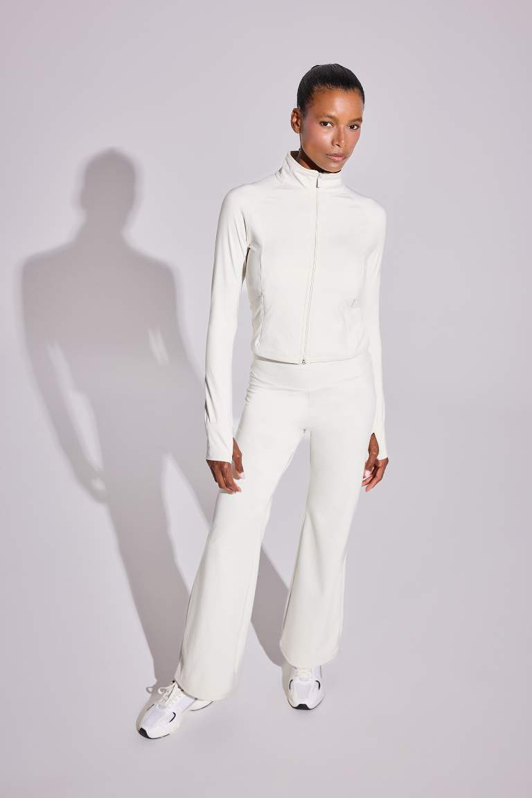 DeFactoFit Slim Fit Dar Kesim Dik Yaka İçi Yumuşak Tüylü Fermuarlı Hırka